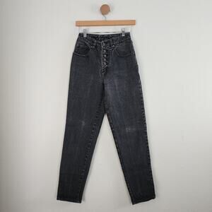 Vintage Pepe Jeans High Waisted Black Mom Jeans 90s Rigid Tapered Button Fly